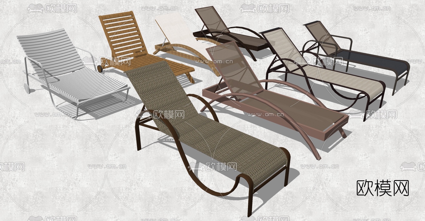 现代户外沙滩椅躺椅su模型下载（渲染图1）