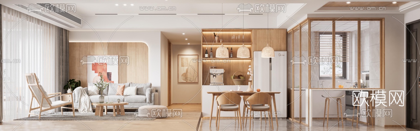 日式客厅餐厅3d模型