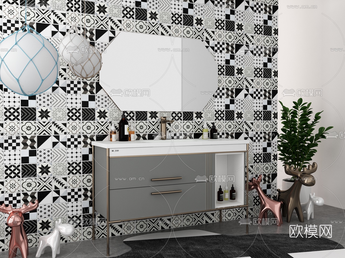 北欧轻奢浴室柜3d模型下载（渲染图2）