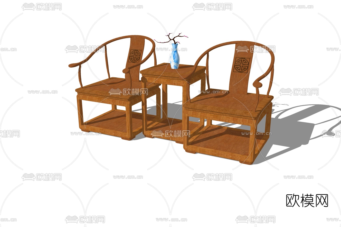 新中式实木单椅su模型下载