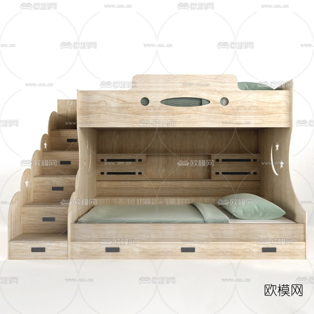 北欧实木双下床免费3d模型下载