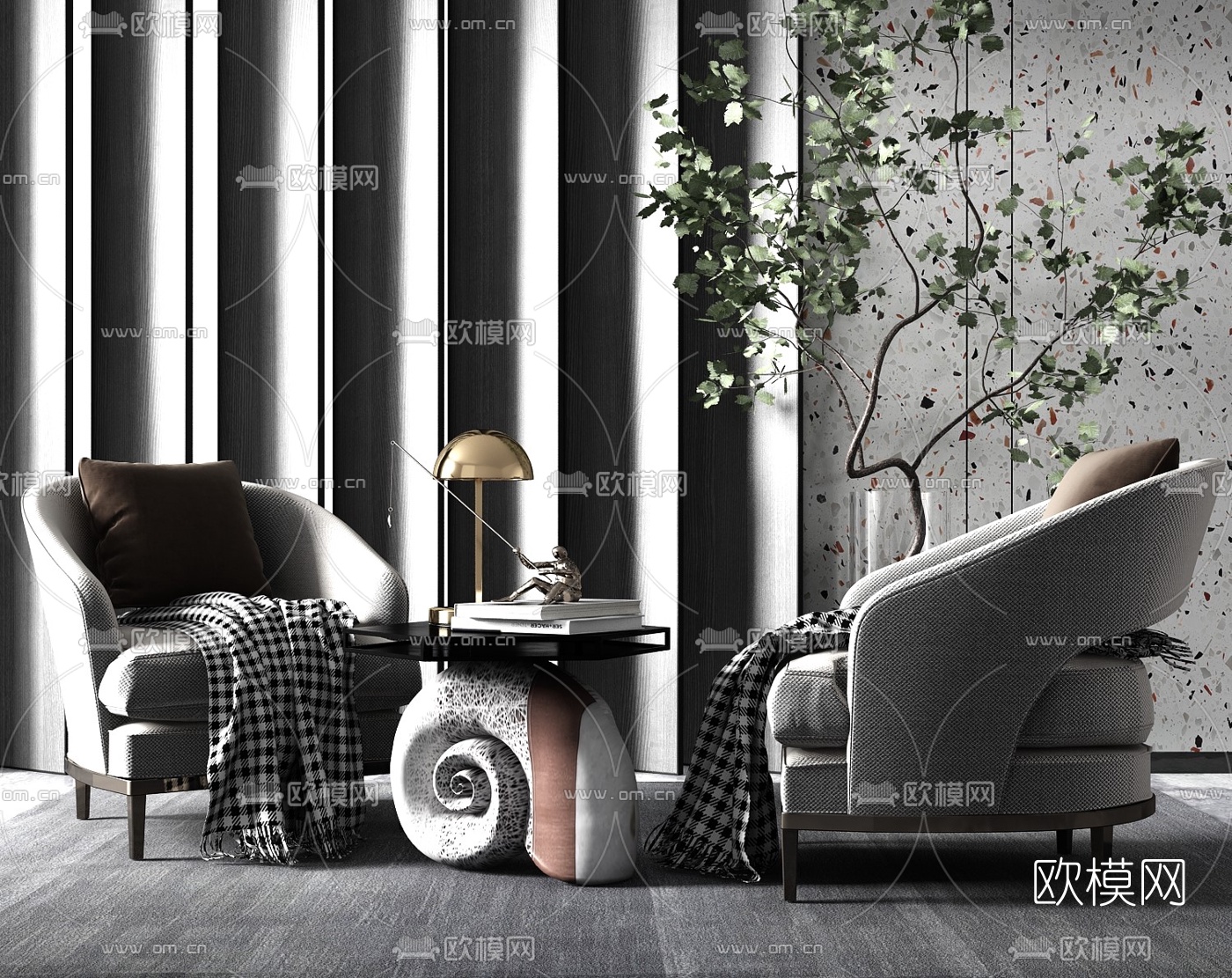 现代布艺休闲沙发角几3d模型下载