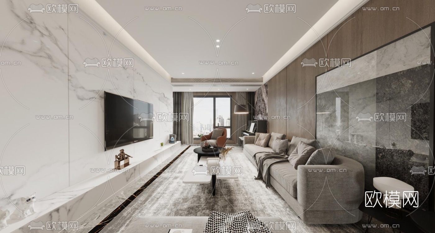 现代客厅餐厅cr全景3d模型