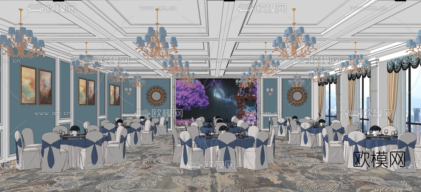 欧式酒店宴会厅su模型下载（渲染图4）