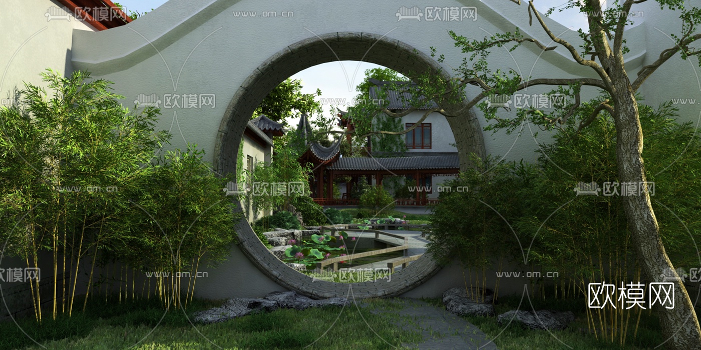 中式庭院园林景观3d模型