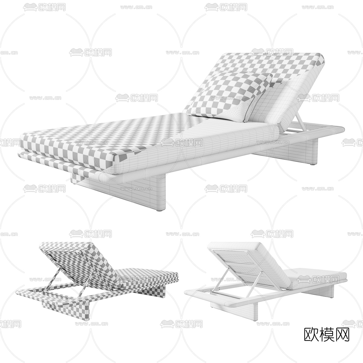 现代布艺户外休闲躺椅3d模型下载（渲染图3）