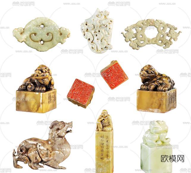 新中式玉玺雕塑玉石摆件3d模型