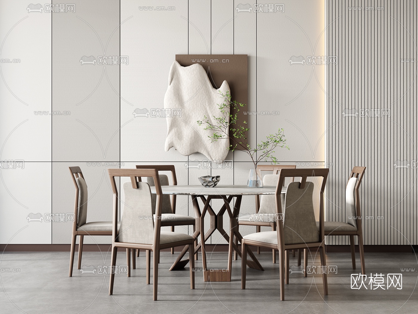 北欧圆形餐桌椅3d模型下载