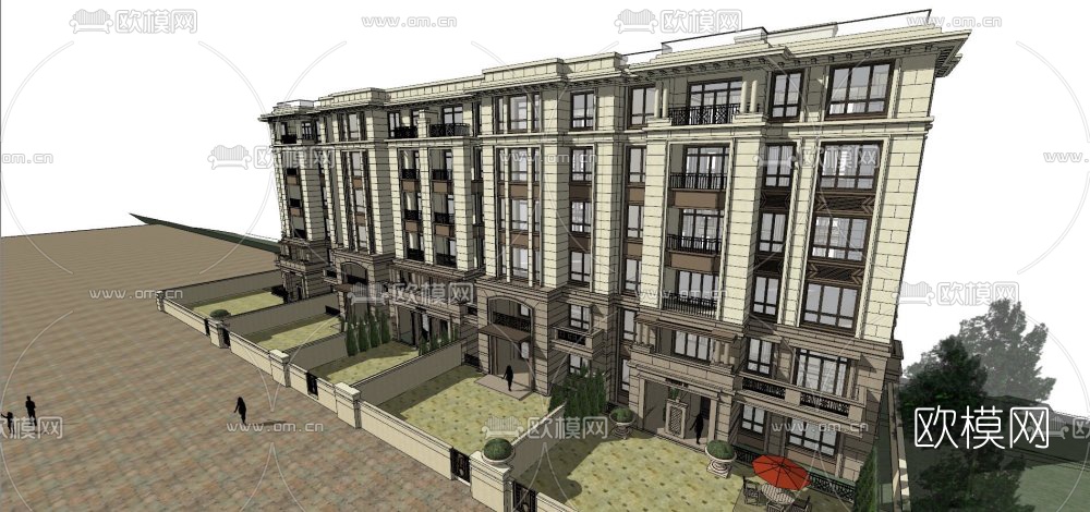 新中式连排洋房外观su模型下载（渲染图2）