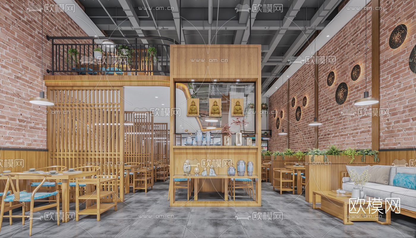 新中式复式火锅店3d模型