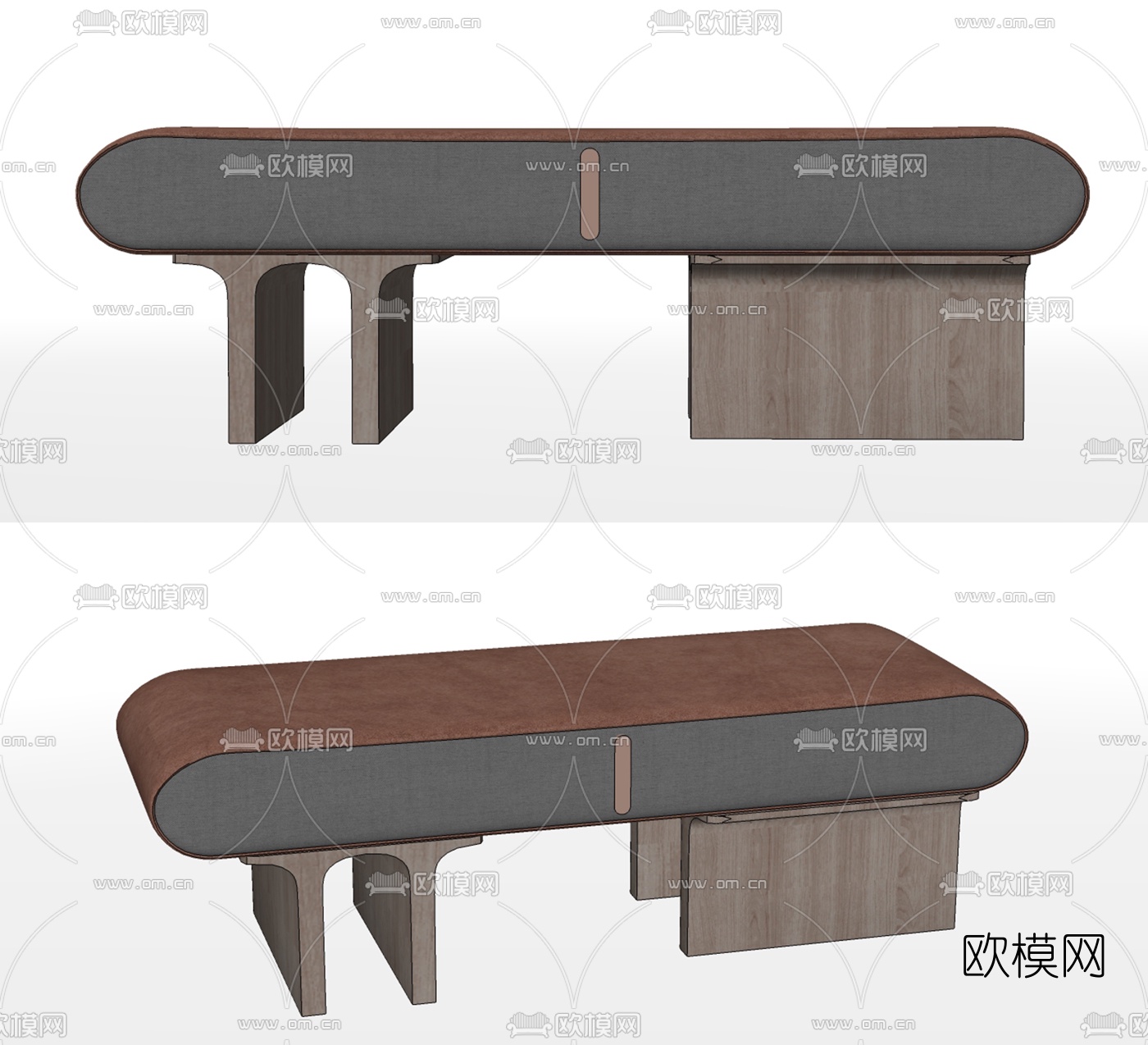 现代布艺脚踏su模型下载（渲染图2）