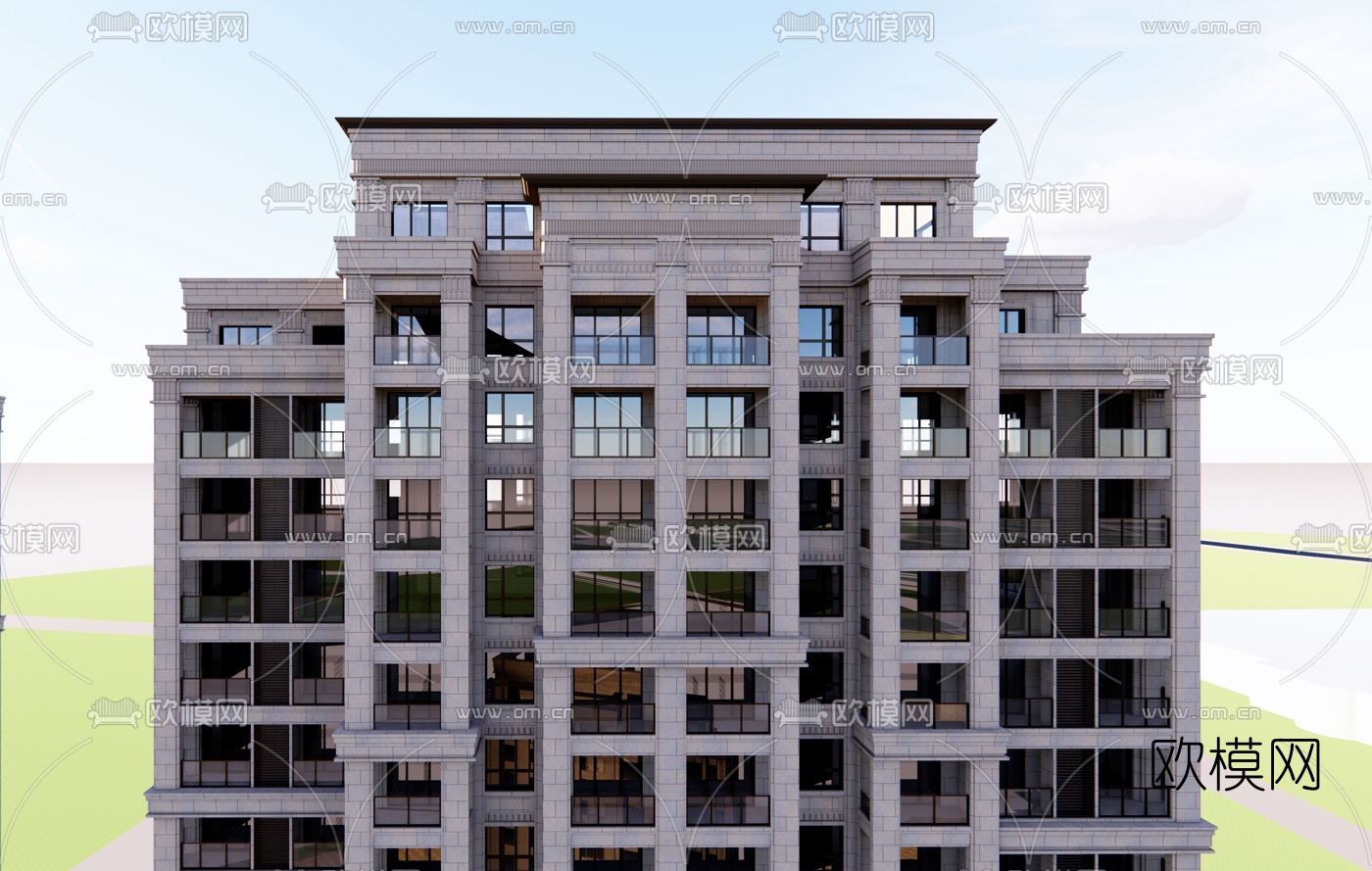 新古典高层公寓楼外观su模型下载（渲染图5）