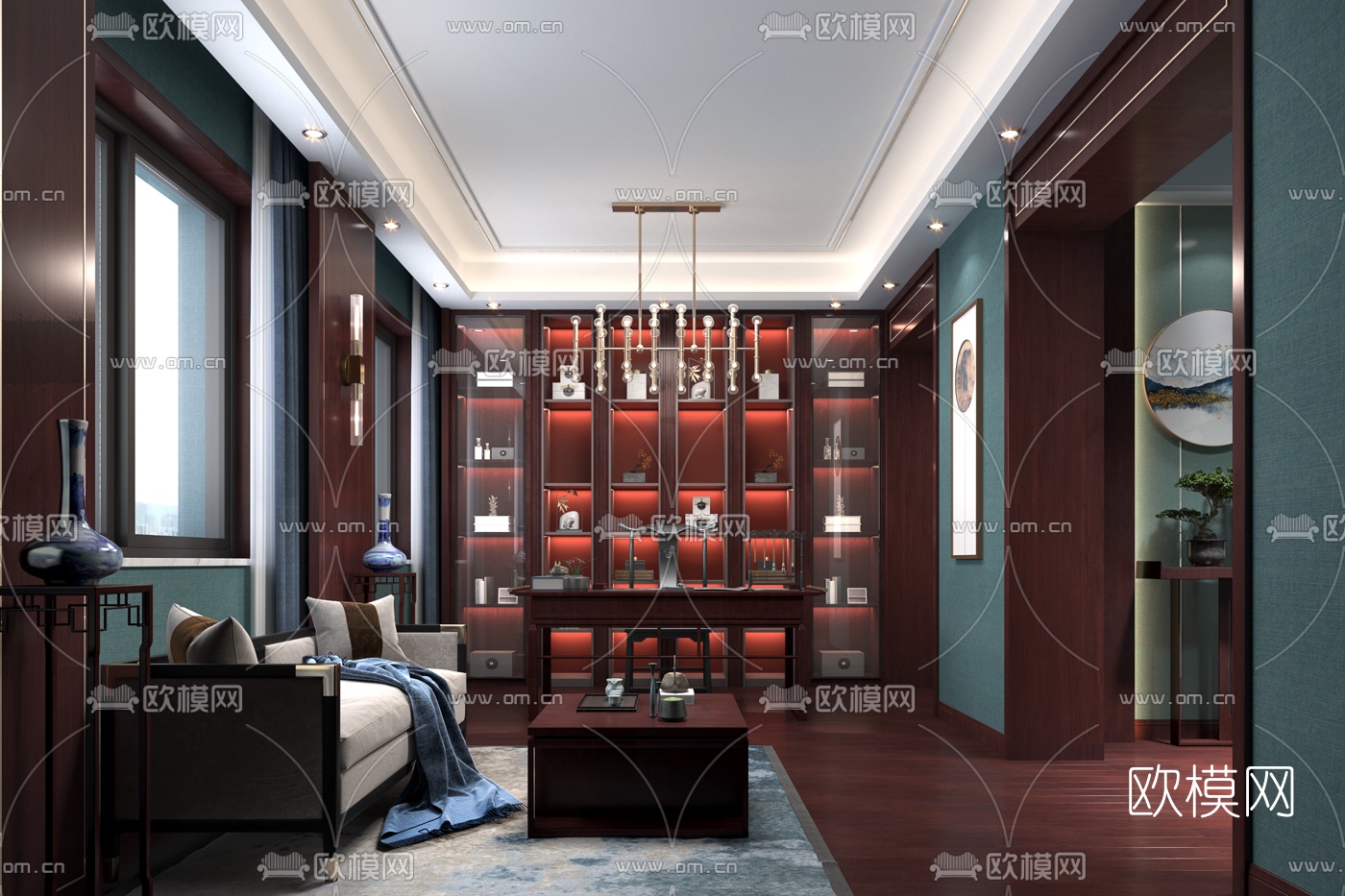 新中式书房免费3d模型下载