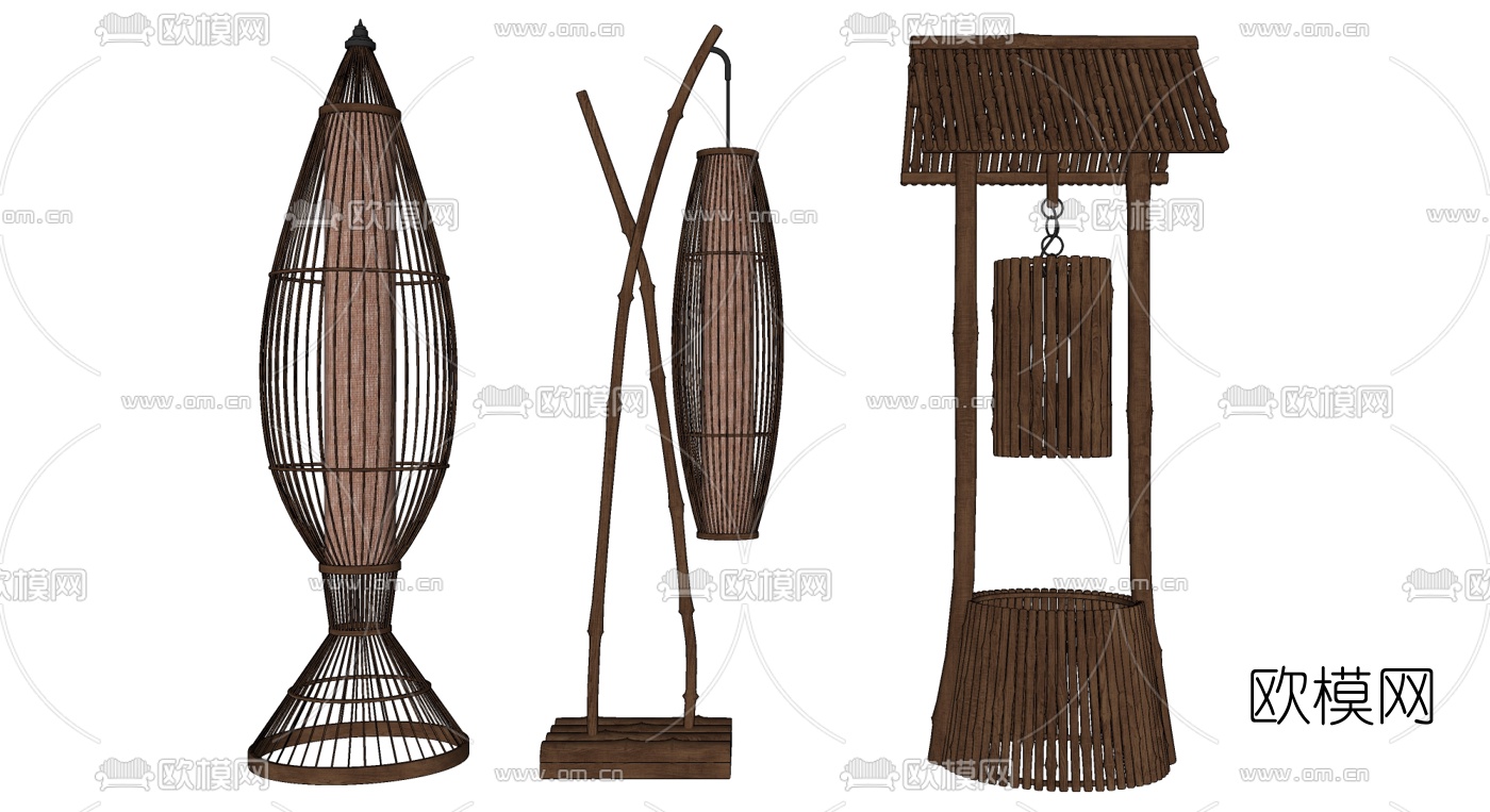 东南亚竹编落地灯su模型下载