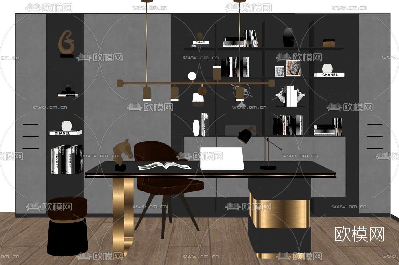 现代轻奢办公班台桌su模型下载