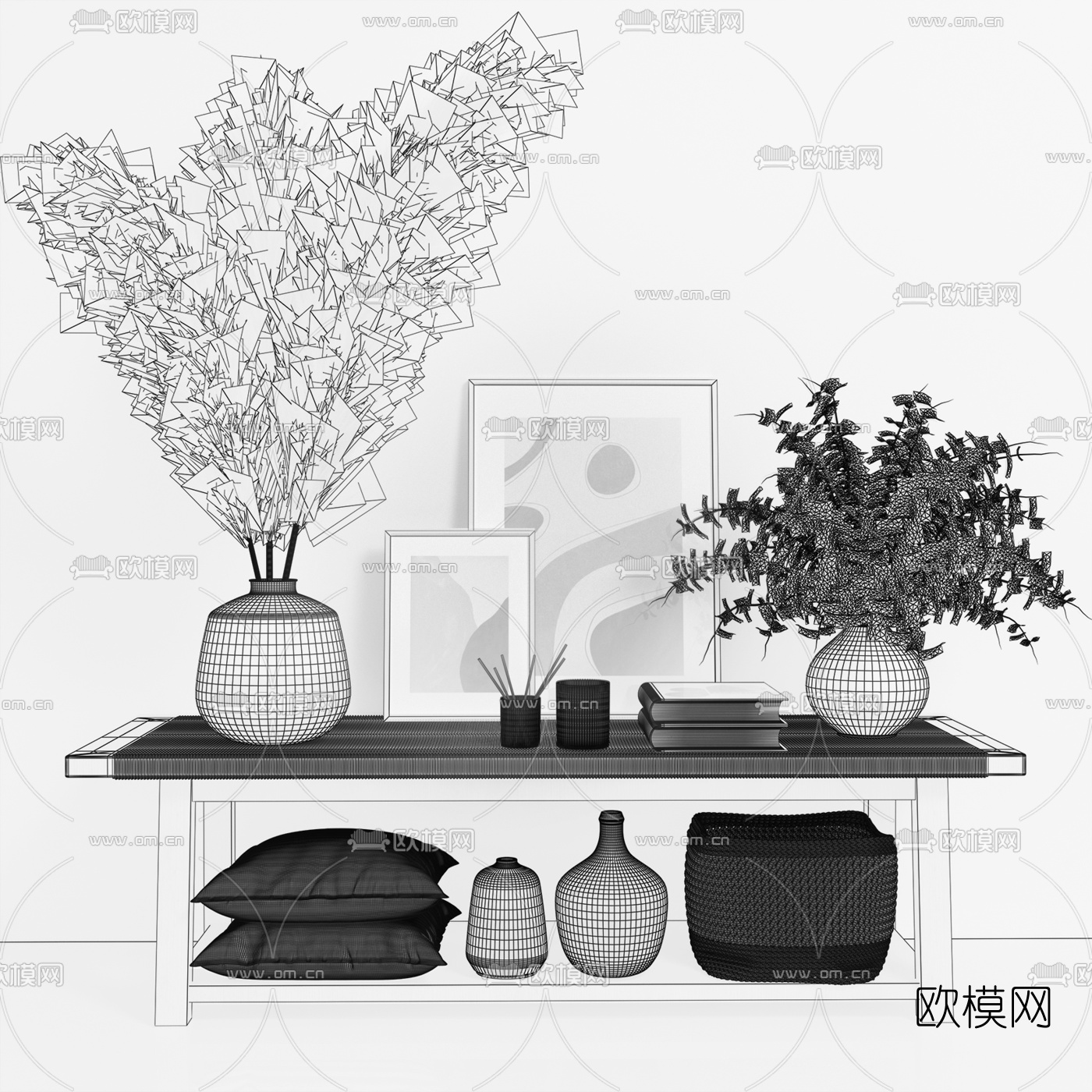 现代玄关矮凳摆件组合3d模型下载（渲染图3）