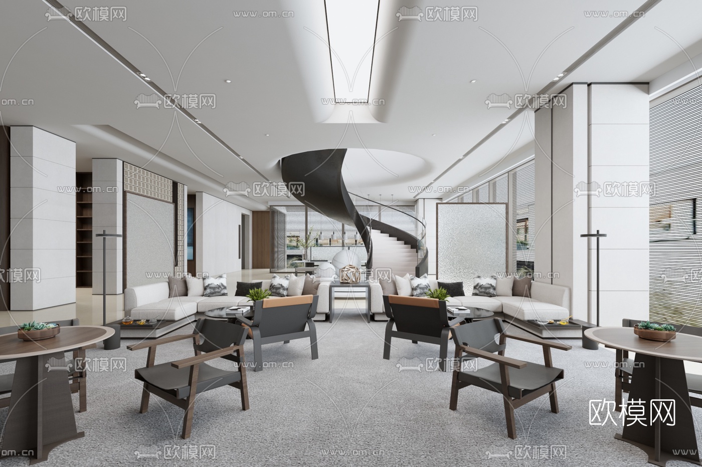 新中式售楼处洽谈区3d模型下载