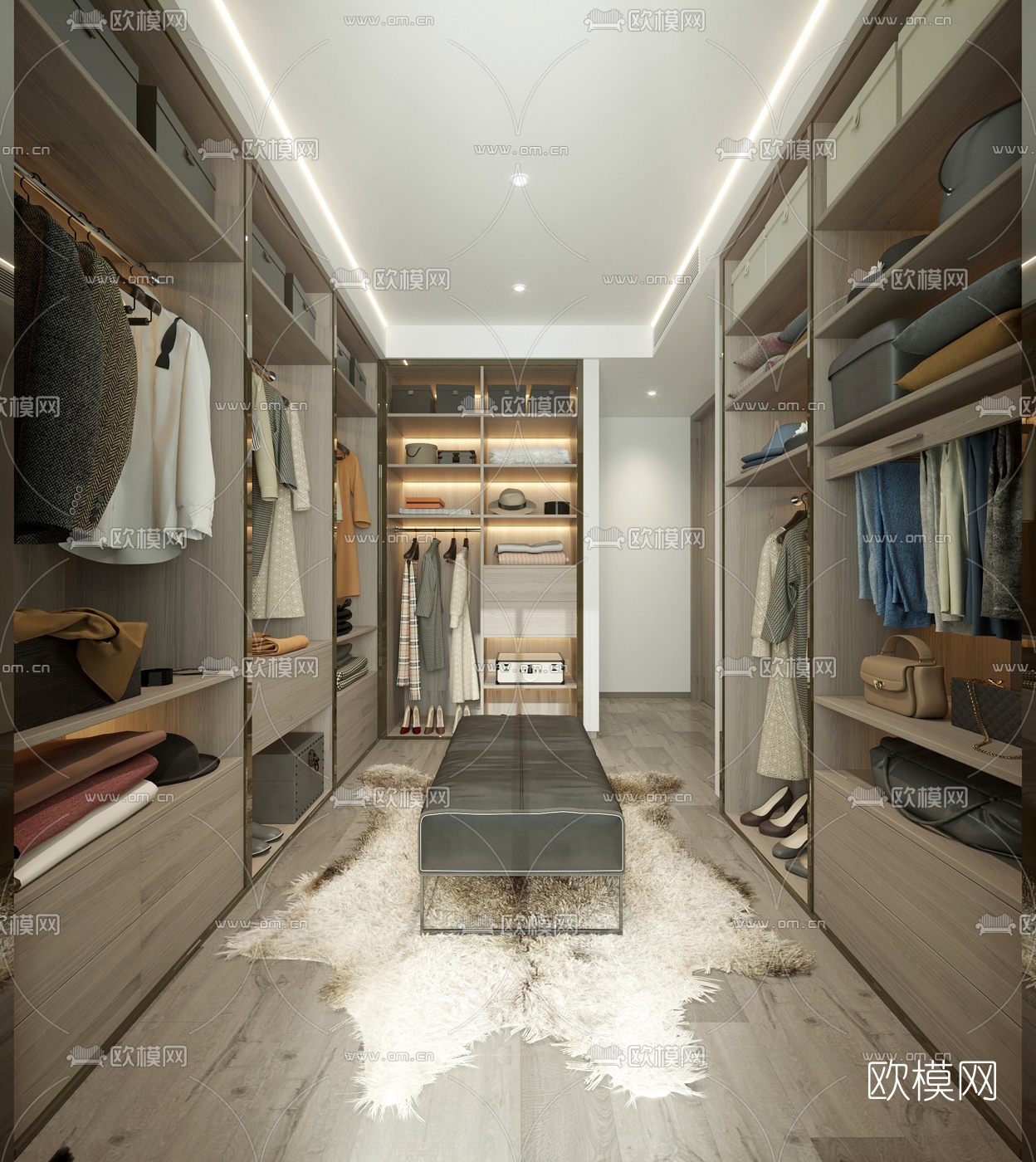 现代轻奢衣帽间3d模型下载