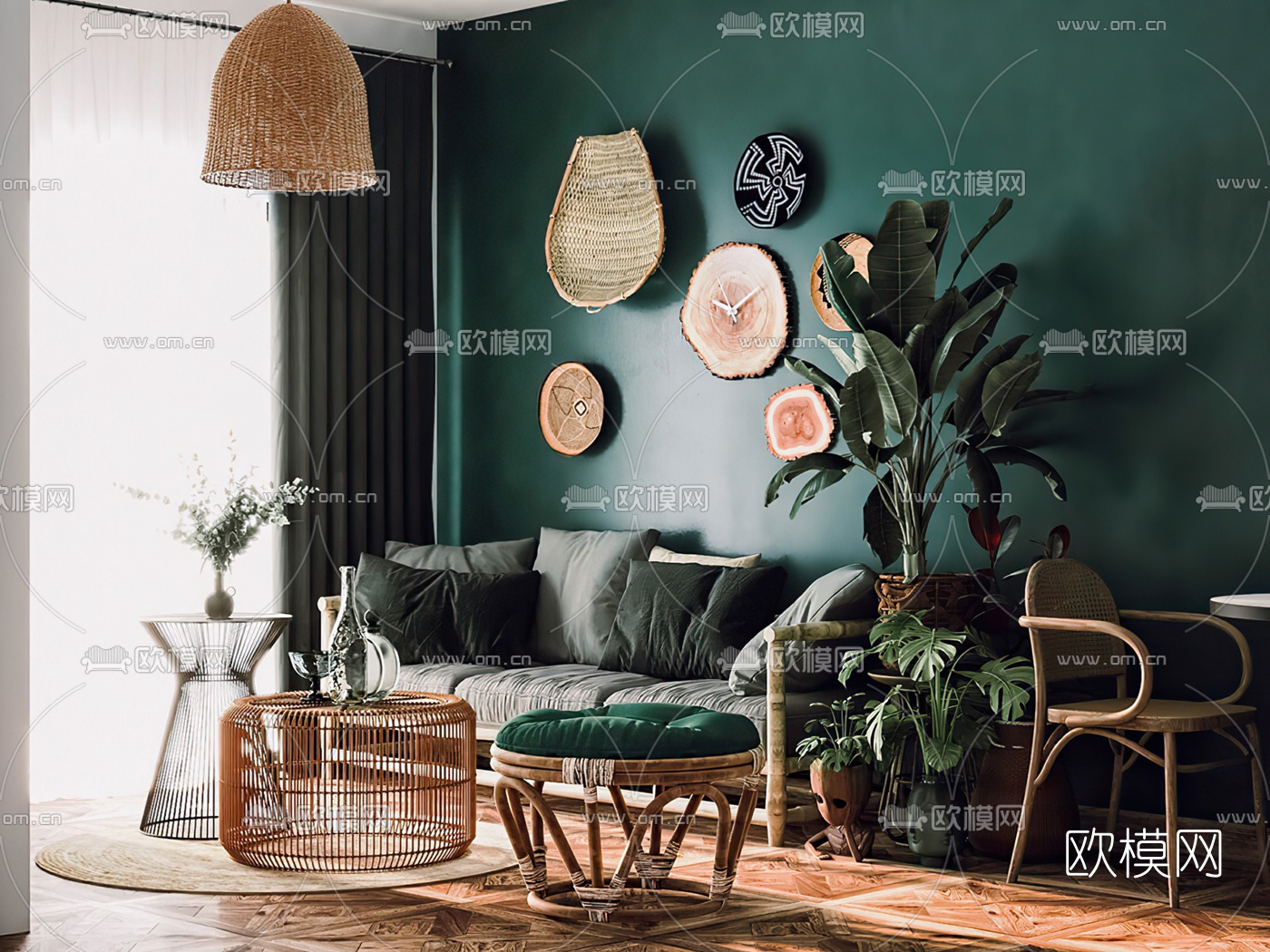 东南亚布艺沙发组合3d模型下载（渲染图1）