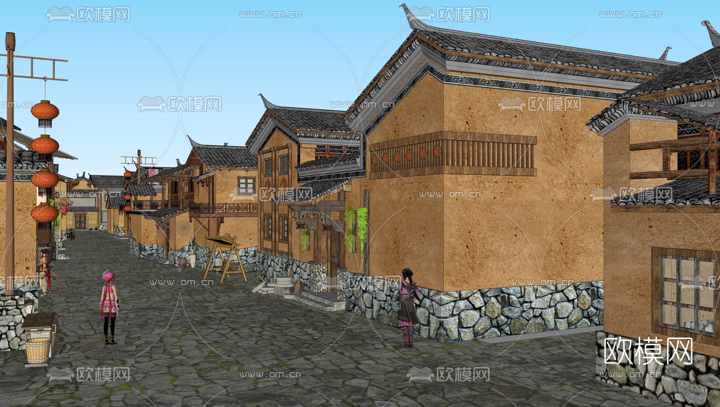 中式乡村民宿酒店su模型下载（渲染图3）