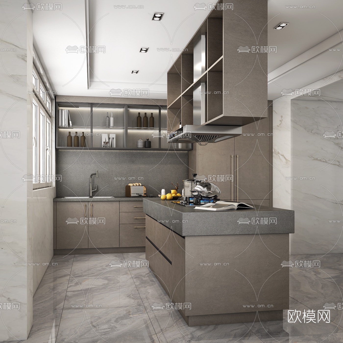 现代中岛厨房3d模型