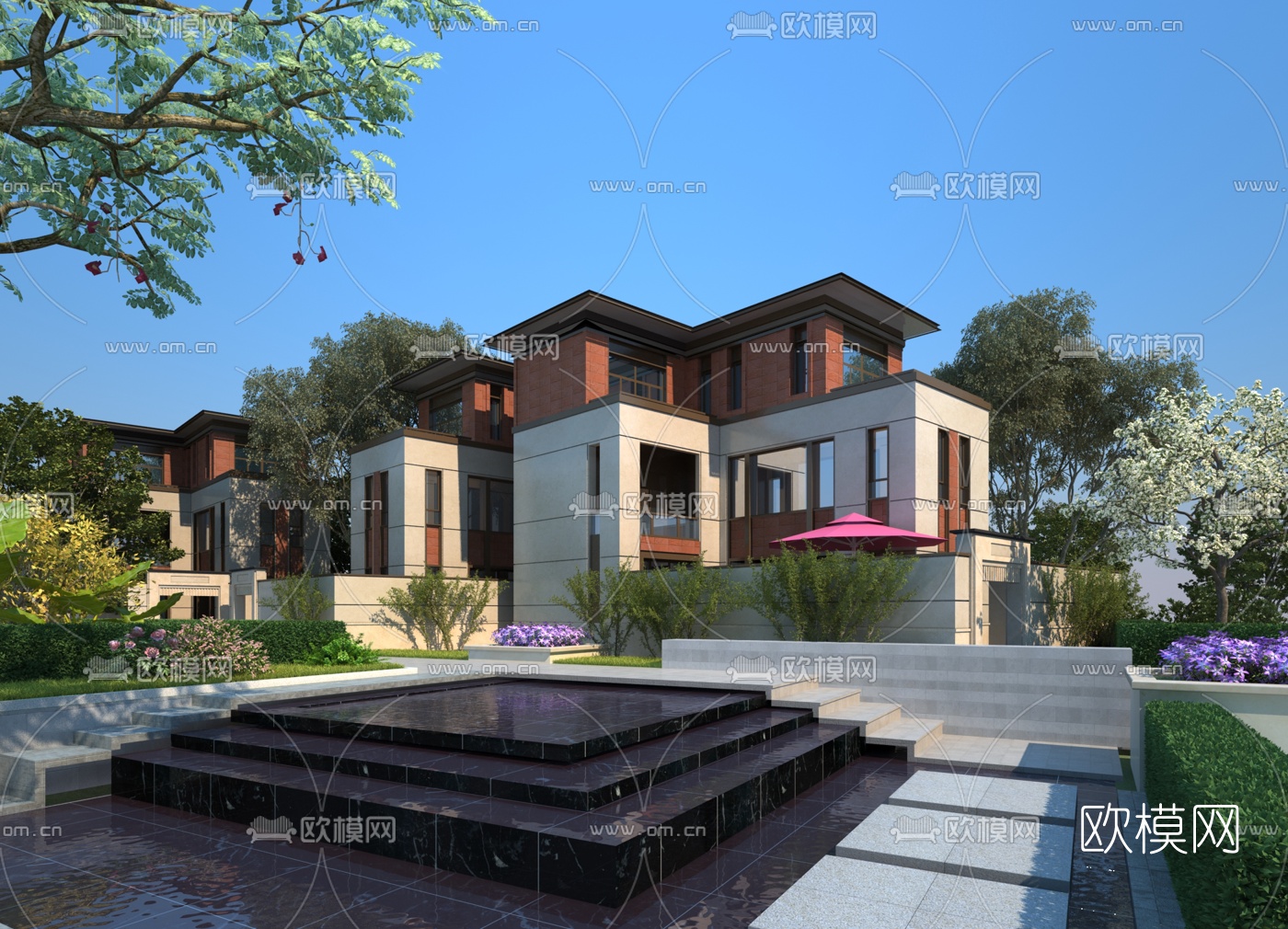 现代独栋别墅外观3d模型下载_ID10051141_3dmax免费模型-欧模网