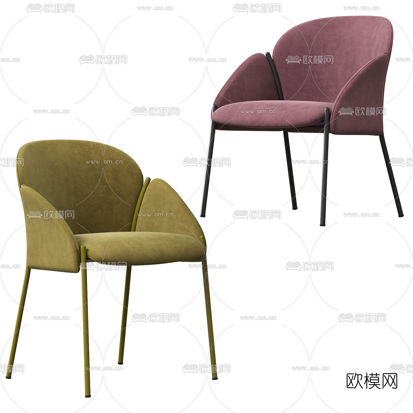 北欧绒布吧台椅3d模型下载（渲染图3）