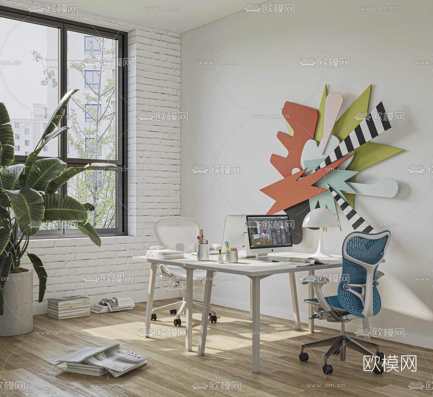 现代卡位办公桌椅3d模型