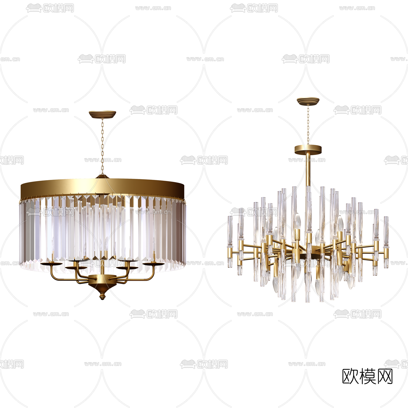 现代轻奢水晶吊灯3d模型下载（渲染图1）