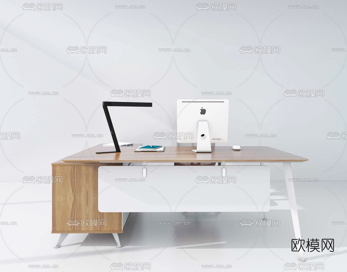 现代班台办公桌椅su模型下载（渲染图1）