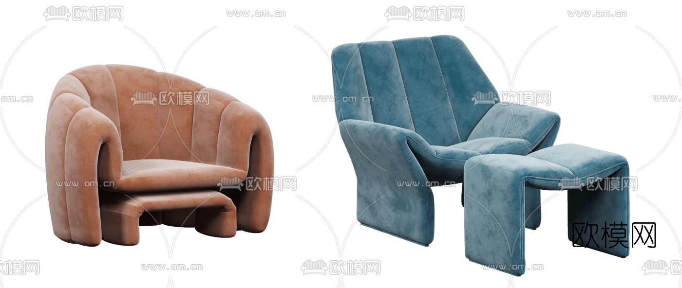 现代绒布单人沙发3d模型下载（渲染图3）