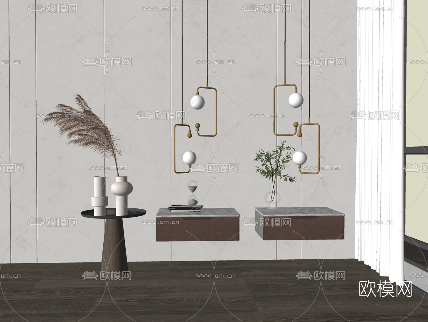 现代轻奢床头柜su模型下载（渲染图2）