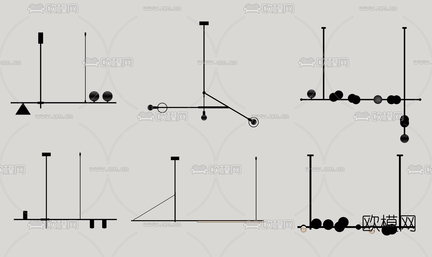 现代金属吊灯su模型下载（渲染图2）
