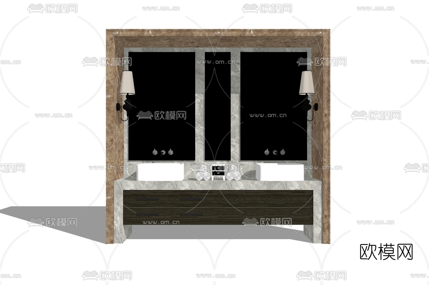 简欧大理石洗手台免费su模型下载
