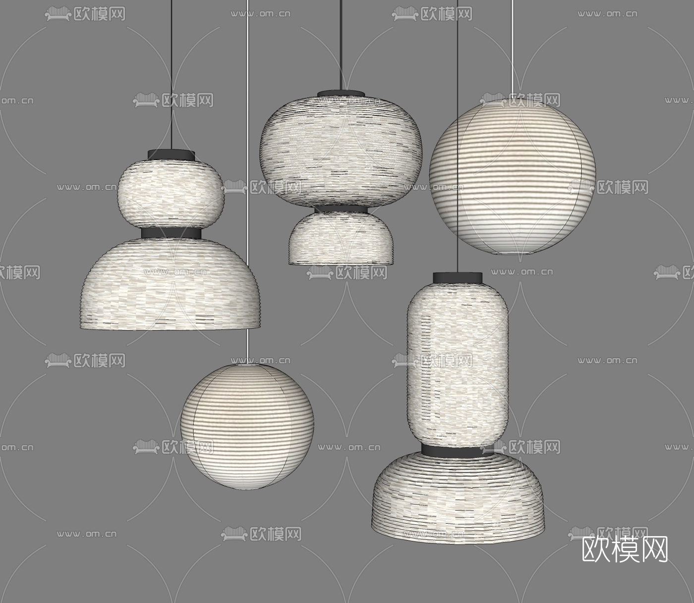新中式灯笼吊灯su模型下载