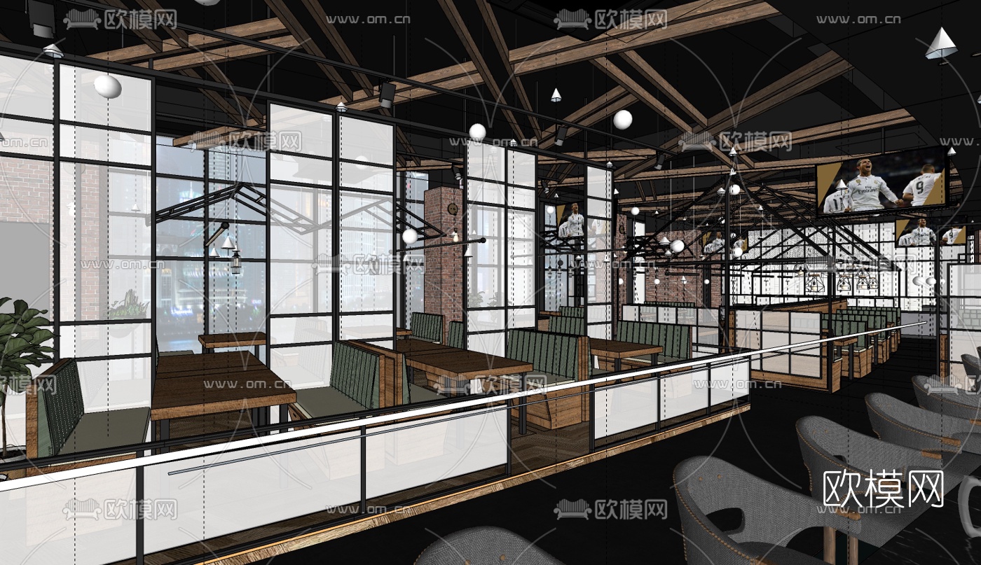 工业风清吧餐厅su模型