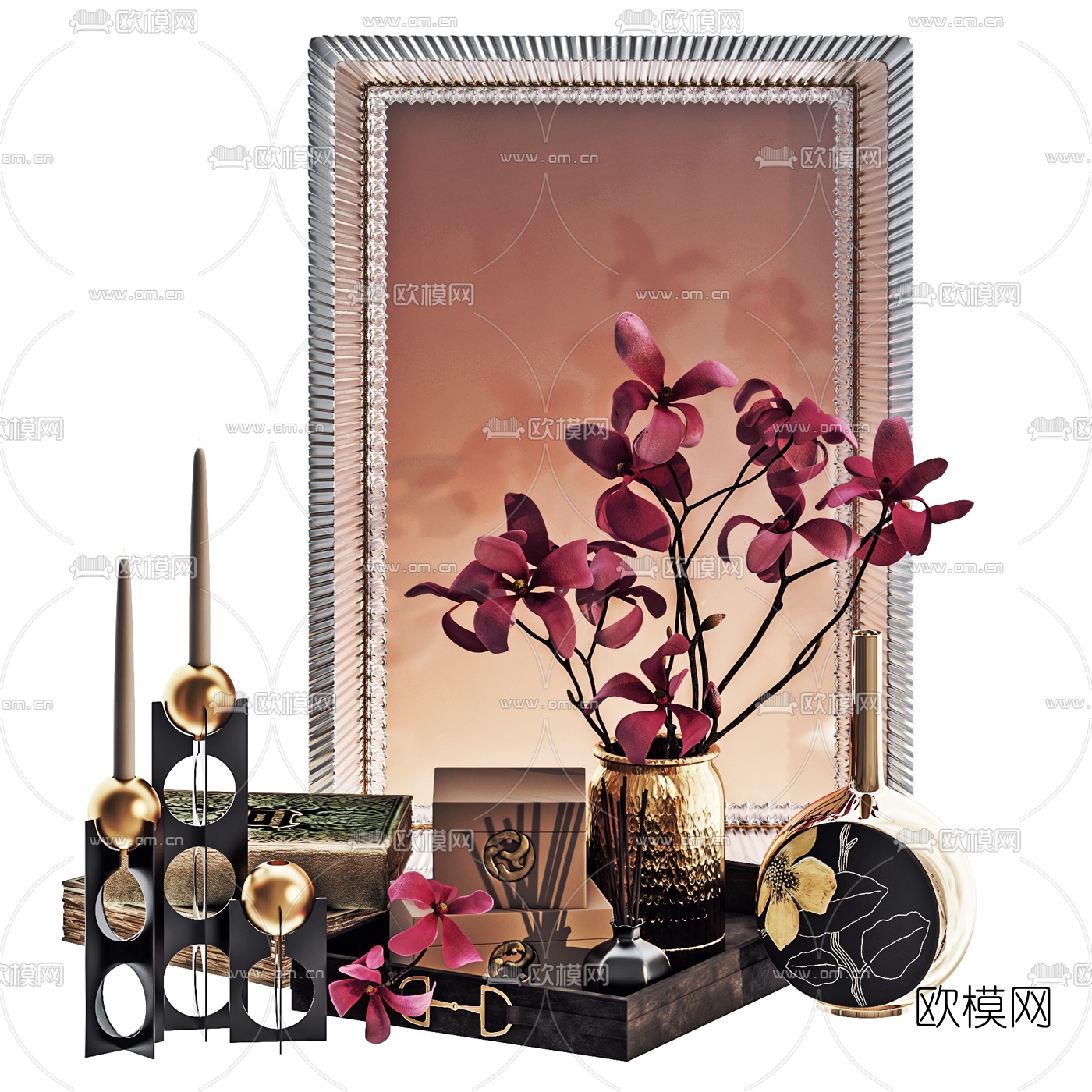 现代花瓶花艺书籍饰品摆件3d模型