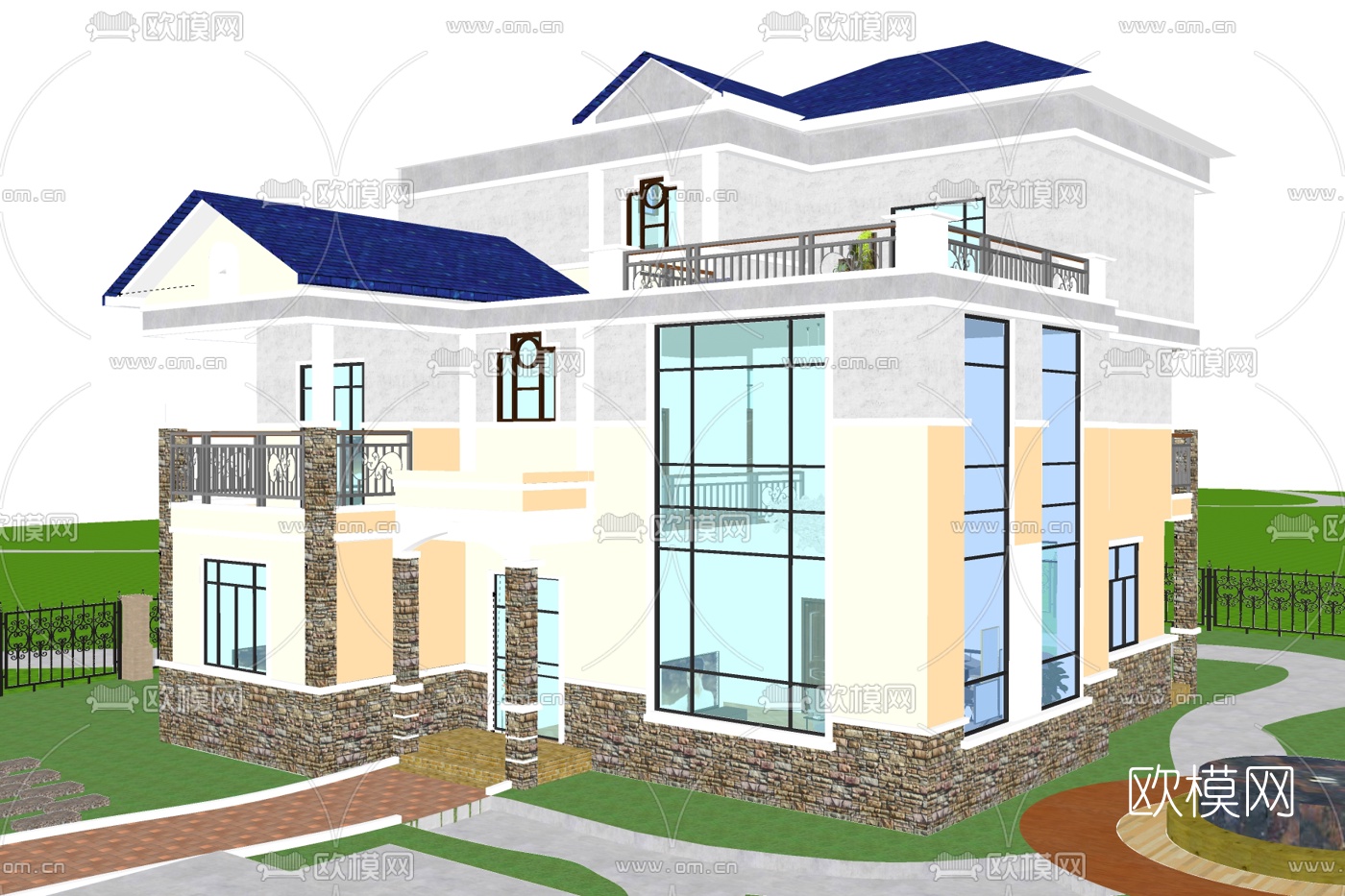 现代独栋别墅外观su模型