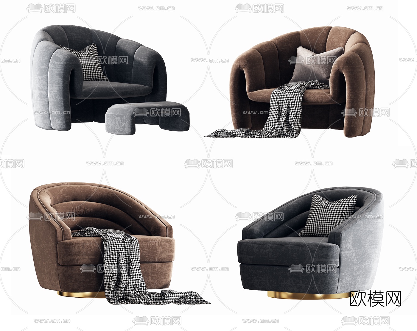 现代绒布单人沙发3d模型下载