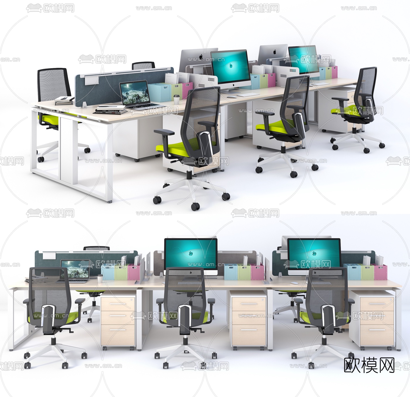 现代办公桌椅屏风卡位3d模型下载（渲染图1）