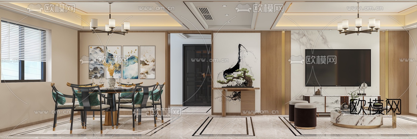新中式客厅餐厅免费3d模型