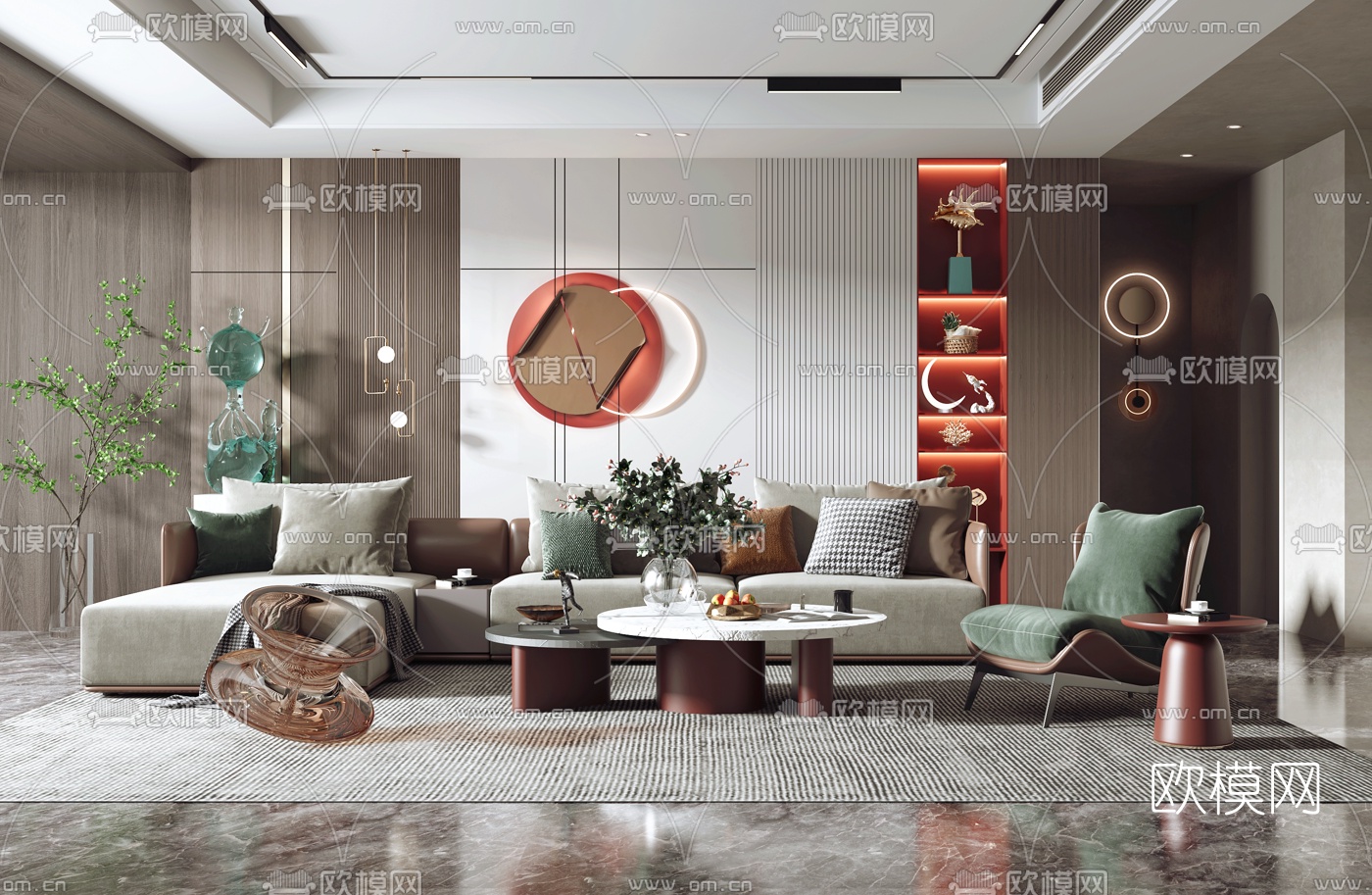 现代布艺转角沙发组合3d模型下载