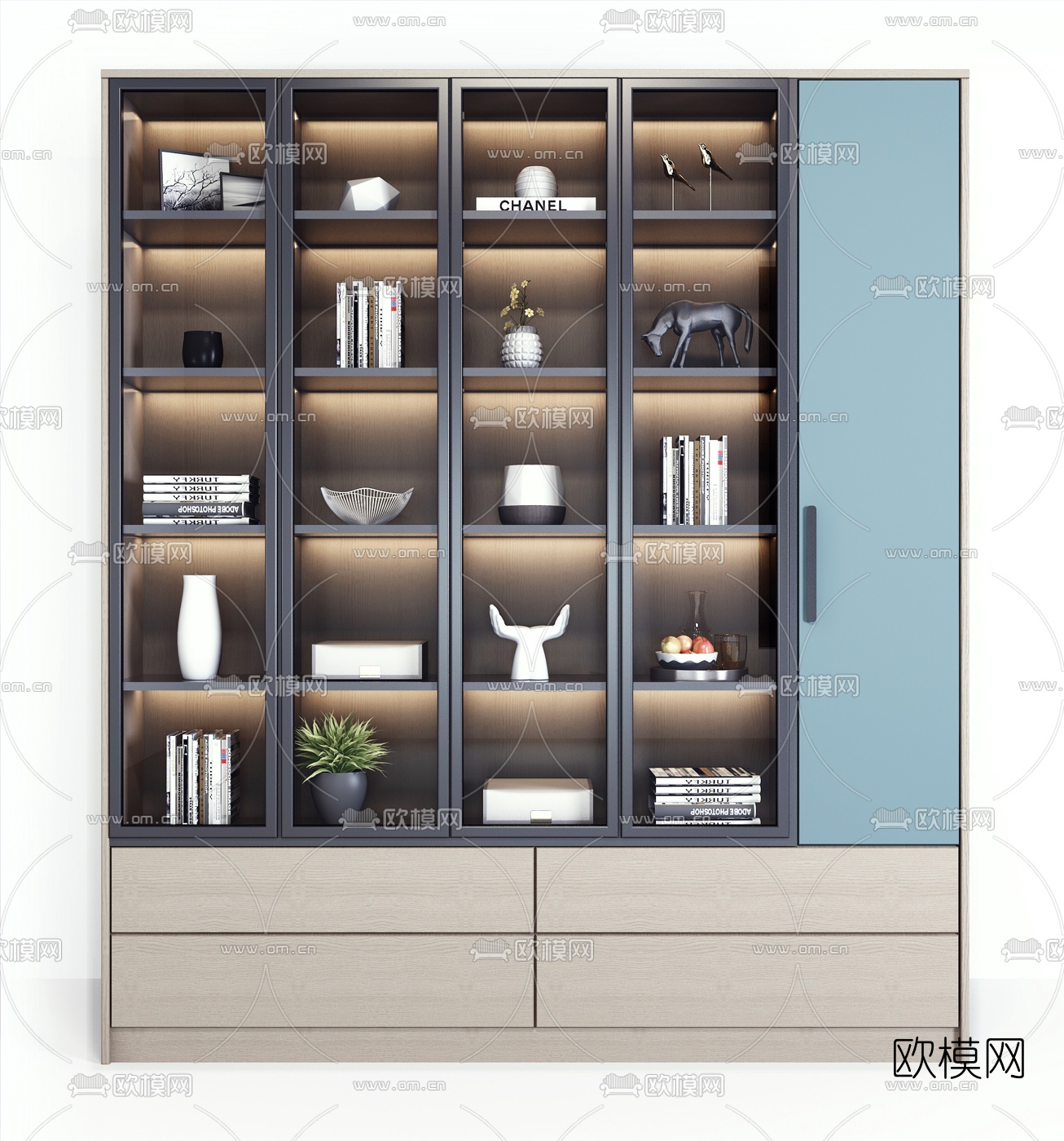 现代装饰柜书柜3d模型