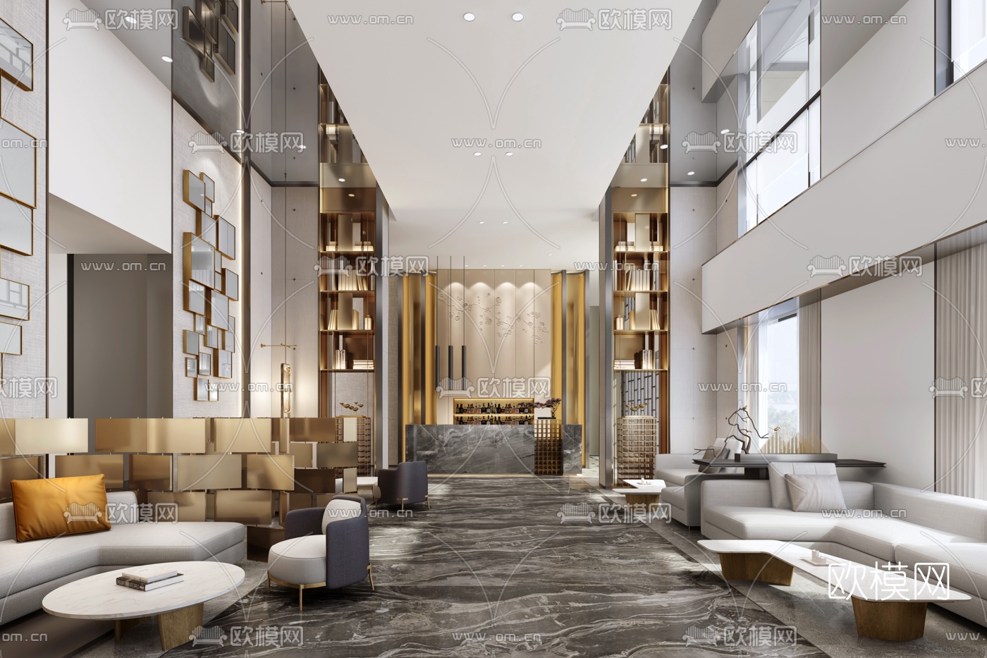 现代轻奢售楼处洽谈区3d模型下载（渲染图1）