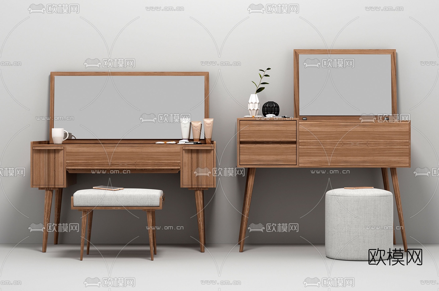 北欧原木梳妆台3d模型