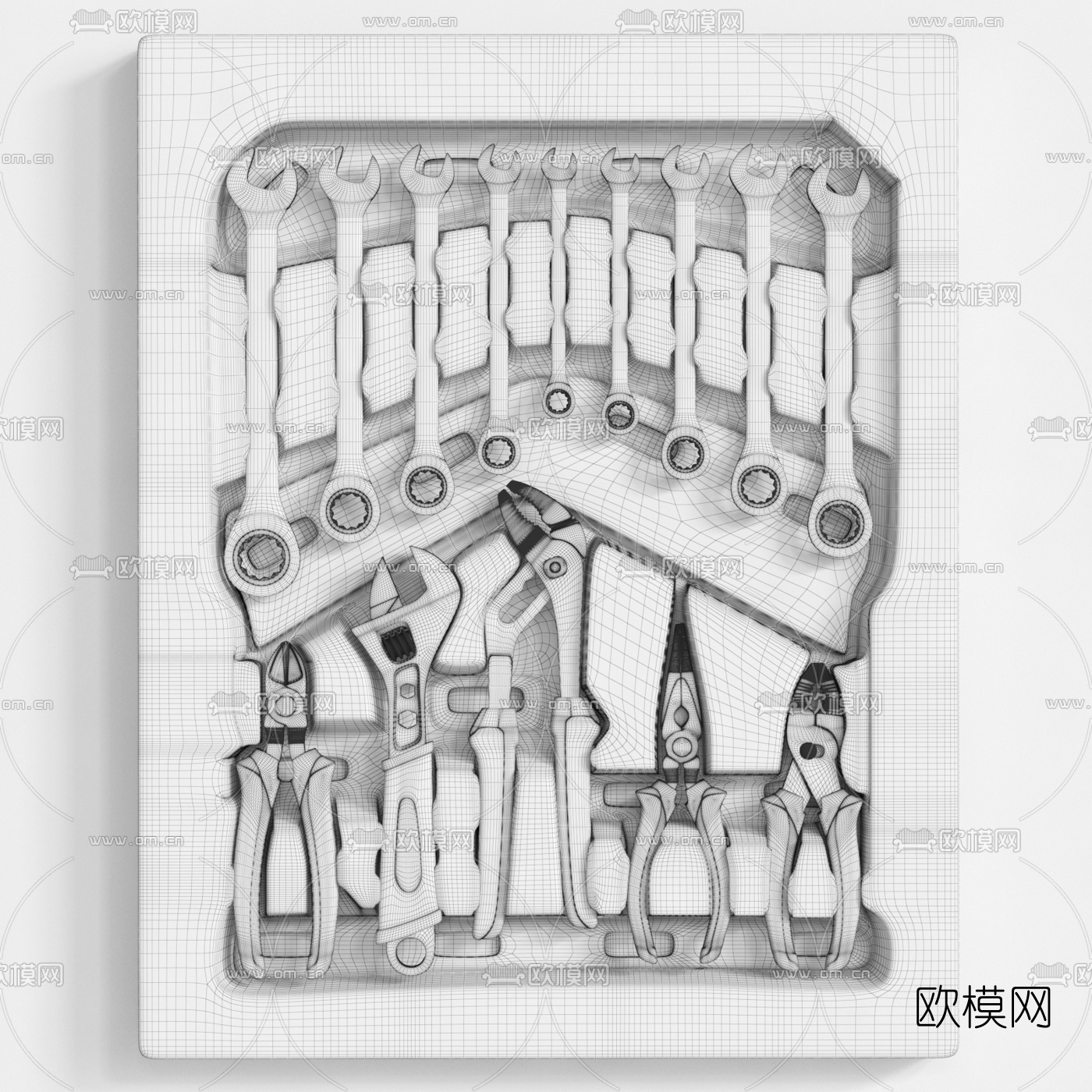 工业风多型号钳子扳手3d模型下载（渲染图2）