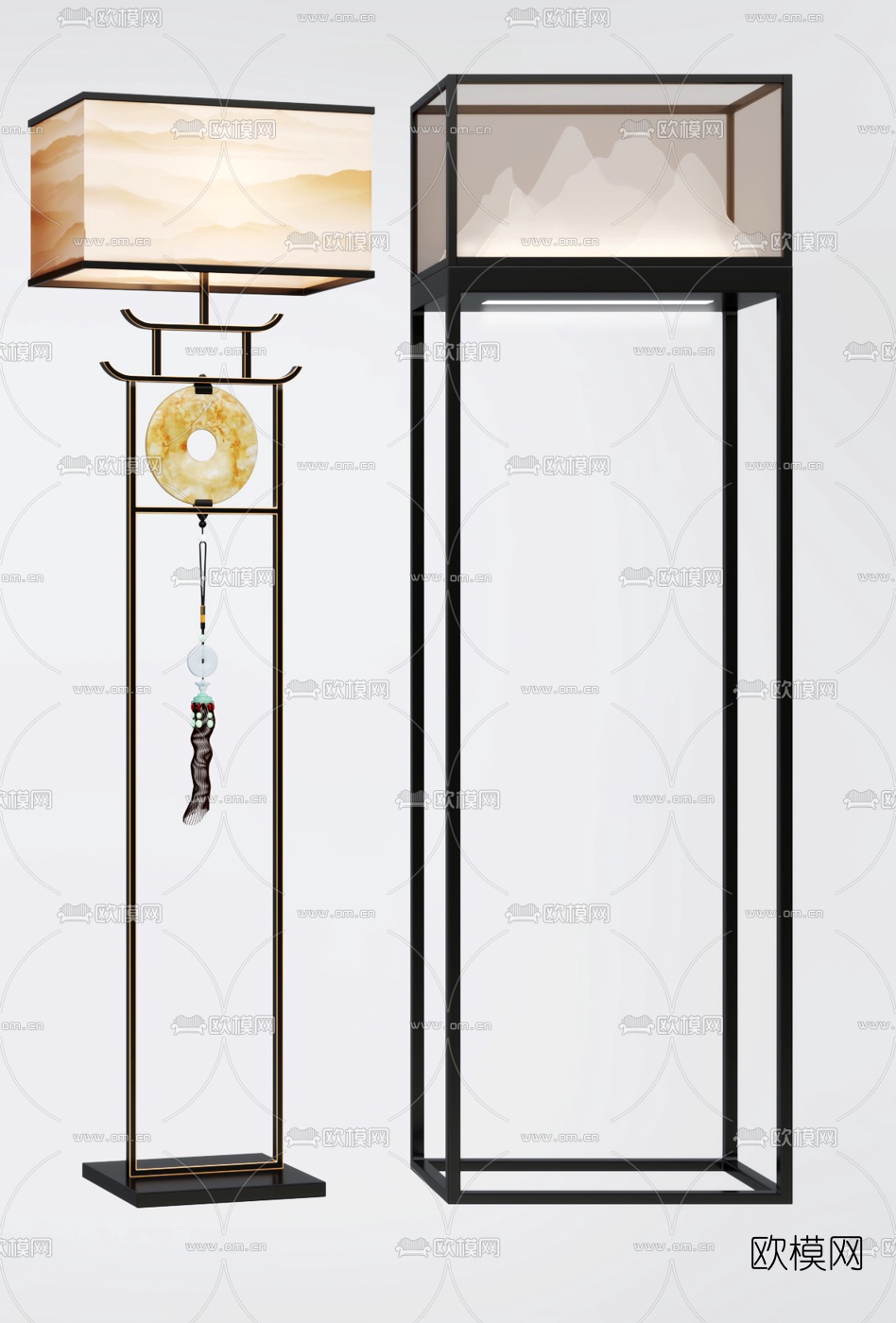 新中式轻奢落地灯3d模型下载（渲染图3）