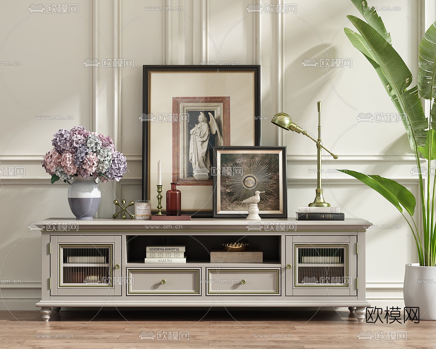 美式轻奢电视柜3d模型下载