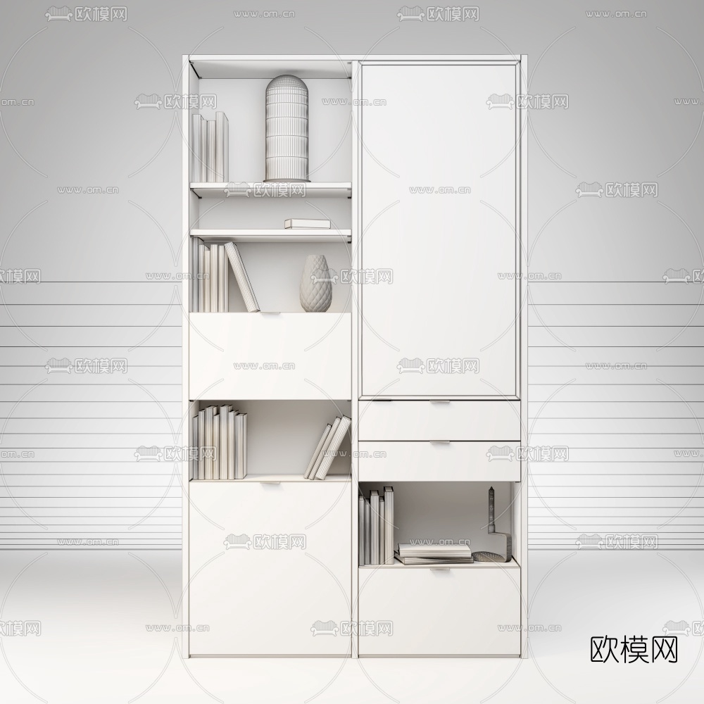 现代黑白书柜3d模型-免费3dmax模型库-欧模网