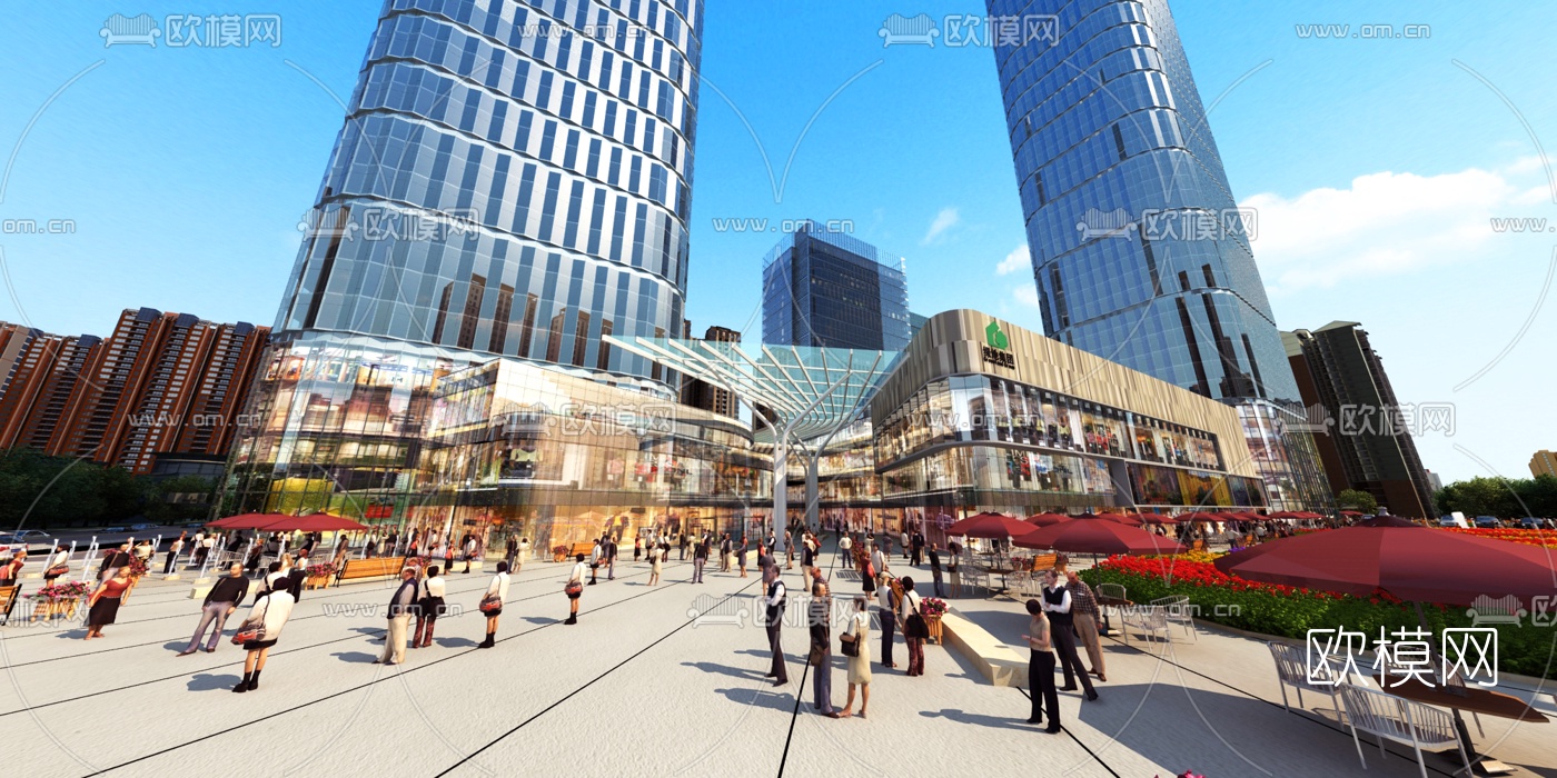 现代办公楼商业街3d模型下载